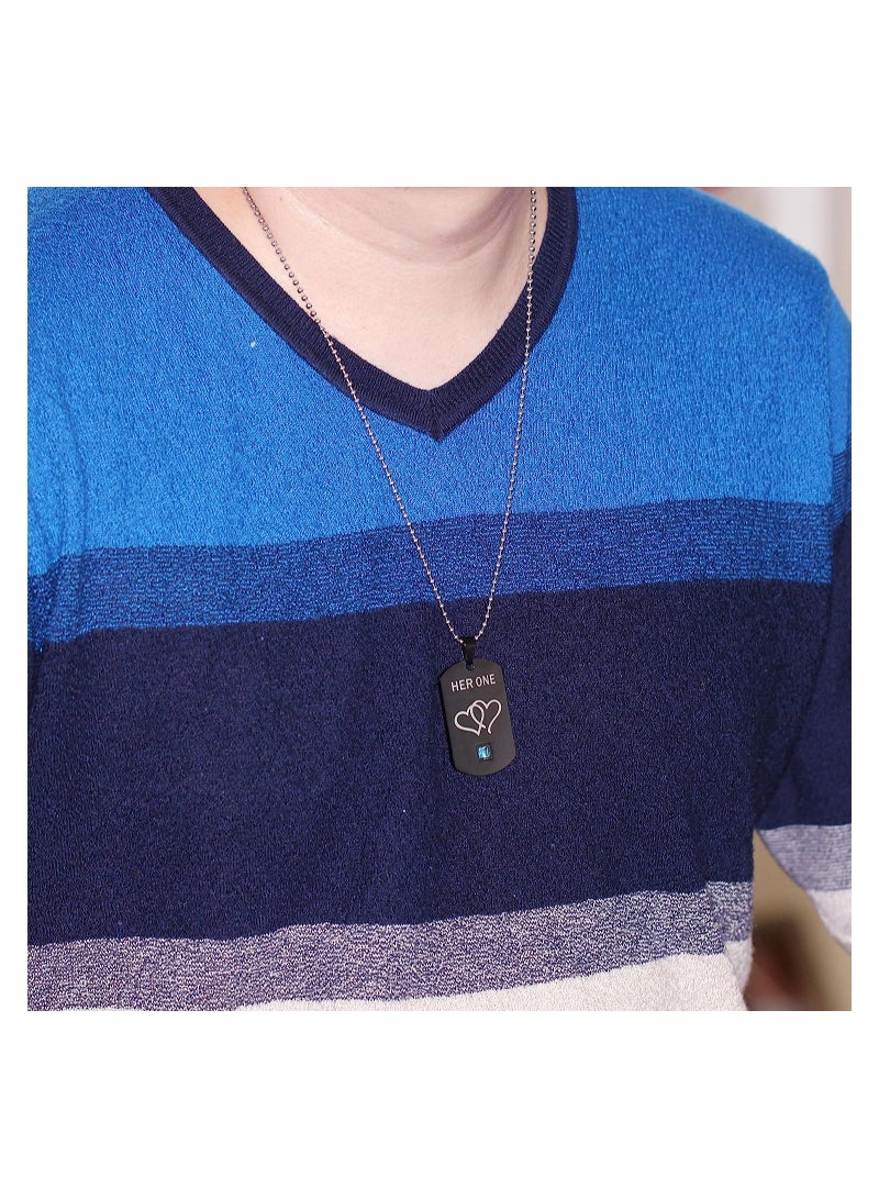 SOLARAE Couple Tag Pendent Necklace, Stainless Steel Pendant Necklace with CZ Stones Double Heart, Her One His Only Tag Necklace, Anniversary Valentines Gift for Lover - Image 4