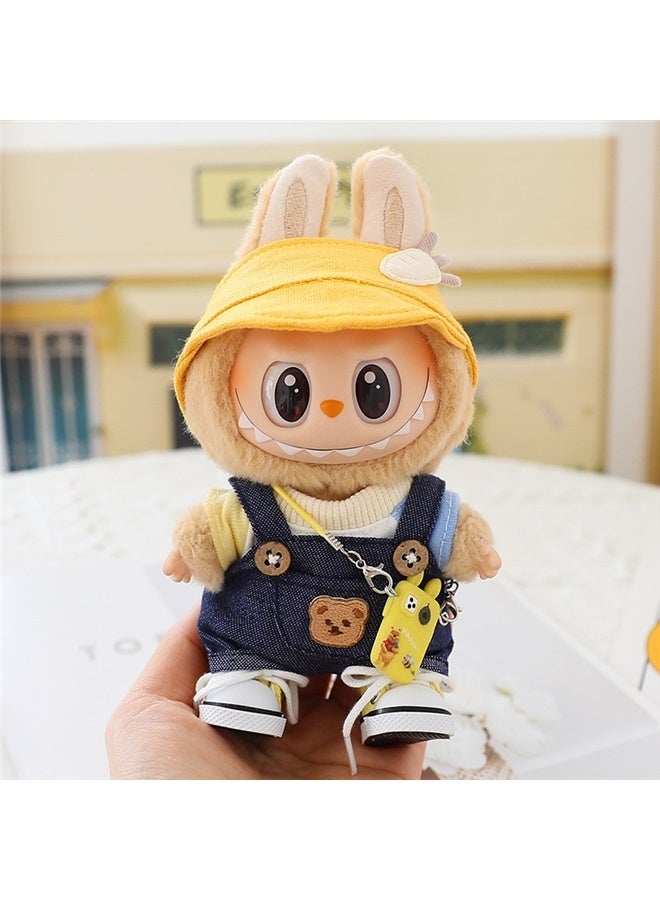 Doll Clothes Compatible with 15cm & 17cm (No Doll Included), Cute Fashion Doll Dress Overalls Set 5 Pieces Suitable for La bubu Accessories, Dress Up Hats Clothes for Labubu Doll Yellow  - Image 1