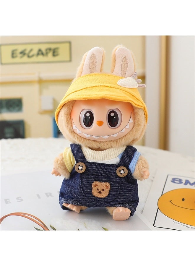 Doll Clothes Compatible with 15cm & 17cm (No Doll Included), Cute Fashion Doll Dress Overalls Set 5 Pieces Suitable for La bubu Accessories, Dress Up Hats Clothes for Labubu Doll Yellow  - Image 2