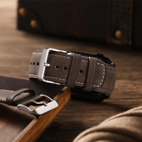 SUNFWR Leather Bands Compatible with Apple Watch Band 49mm 45mm 44mm 42mm for Men Women, Genuine Leather Replacement Strap for iWatch Ultra 2, Ultra, SE2, SE, Series 9 8 7 6 5 4 3 2 1 - Image 3