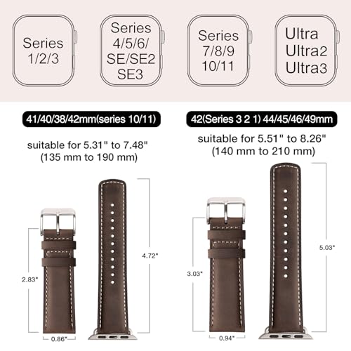 SUNFWR Leather Bands Compatible with Apple Watch Band 49mm 45mm 44mm 42mm for Men Women, Genuine Leather Replacement Strap for iWatch Ultra 2, Ultra, SE2, SE, Series 9 8 7 6 5 4 3 2 1 - Image 5