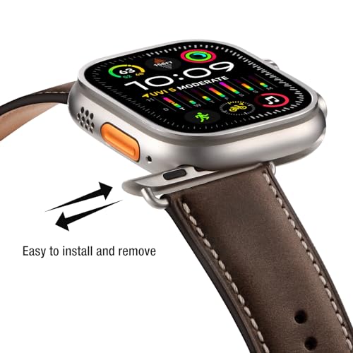SUNFWR Leather Bands Compatible with Apple Watch Band 49mm 45mm 44mm 42mm for Men Women, Genuine Leather Replacement Strap for iWatch Ultra 2, Ultra, SE2, SE, Series 9 8 7 6 5 4 3 2 1 - Image 4