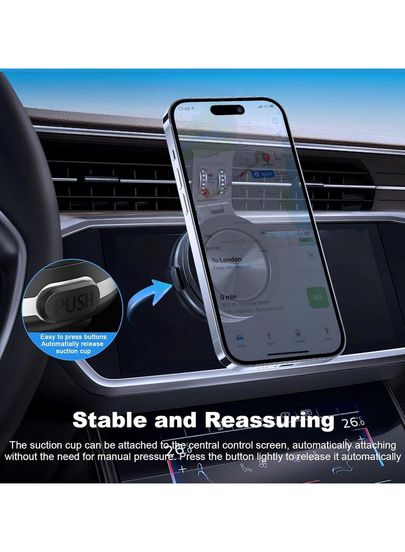 SASKA  Magnetic Vacuum Suction Car Phone Holder Mount C1, 360° Rotating Strong Suction for Car Kitchen Mirro Gym Bath Shower & All Smooth Surface, Compatible with iPhone & Android (Black) - Image 2