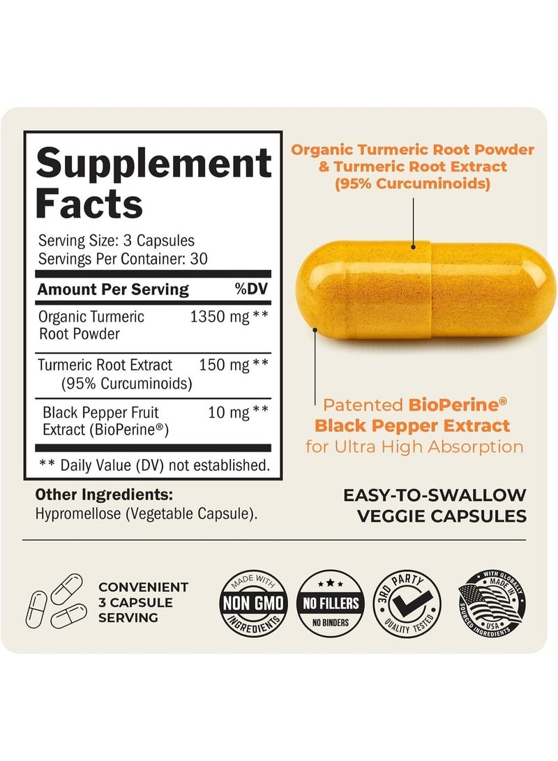 BioSchwartz Turmeric Curcumin with BioPerine 1500mg - Natural Joint Support with 95% Standardized Curcuminoids & Black Pepper Extract for Ultra High Absorption & Potency - Non GMO - Gluten Free - 90 Capsules - Image 2