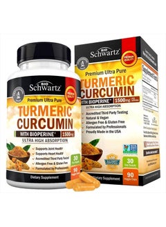 BioSchwartz Turmeric Curcumin with BioPerine 1500mg - Natural Joint Support with 95% Standardized Curcuminoids & Black Pepper Extract for Ultra High Absorption & Potency - Non GMO - Gluten Free - 90 Capsules  - Image 1