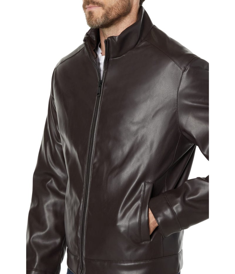 Cole Haan Signature Men's Zip Front Faux Leather Moto Jacket, Dark Brown, Small - Image 4