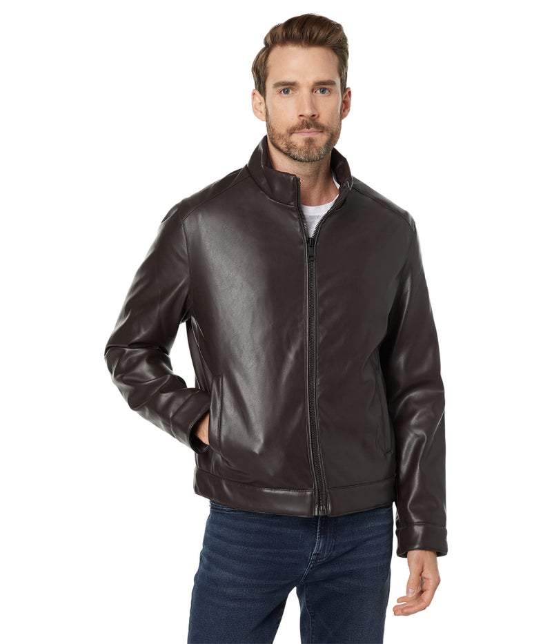 Cole Haan Signature Men's Zip Front Faux Leather Moto Jacket, Dark Brown, Small - Image 5