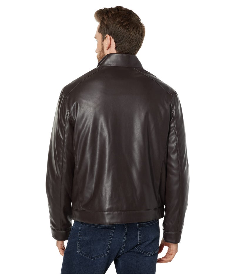 Cole Haan Signature Men's Zip Front Faux Leather Moto Jacket, Dark Brown, Small - Image 3