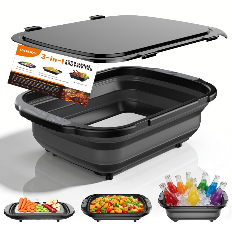 sufkodu BBQ Prep Tub,Built-in Titanium Cutting Board, Large-Capacityï¼ˆ5.3Gal/20Lï¼‰ Foldable Cutting Board, with Locking Lid, Strong Sealing and Leak-Proof Design. Suitable for Kitchen and Outdoorã€‚ - Image 1