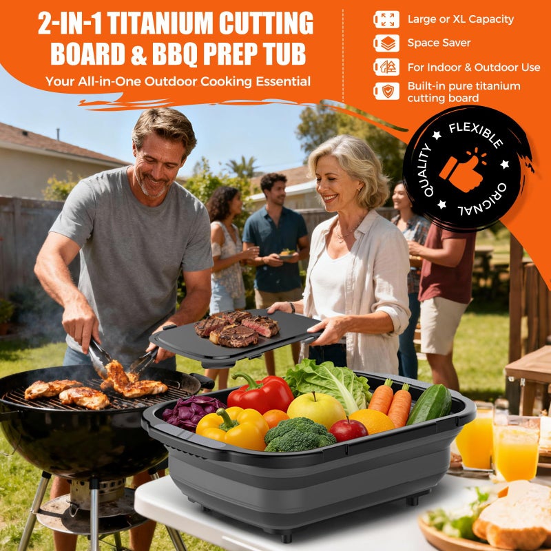 sufkodu BBQ Prep Tub,Built-in Titanium Cutting Board, Large-Capacityï¼ˆ5.3Gal/20Lï¼‰ Foldable Cutting Board, with Locking Lid, Strong Sealing and Leak-Proof Design. Suitable for Kitchen and Outdoorã€‚ - Image 2