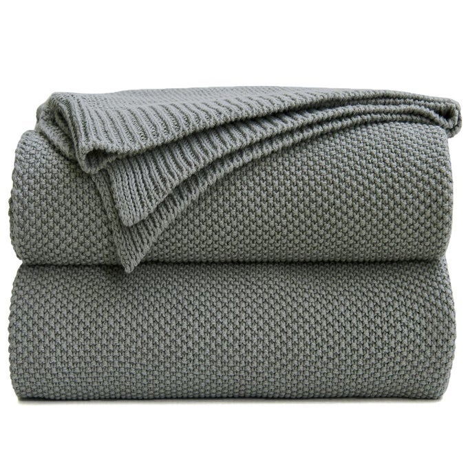 MEDIUM GREY 100 COTTON LIGHTWEIGHT CABLE KNIT THROW BLANKET FOR COUCH SOFA BED HOME DCOR BONUS LAUNDERING BAG GRAY COLOR 60 X 80 MACHINE WASHABLE