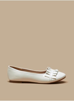 Girls Solid Slip On Ballerina Shoes with Ruffle Detail