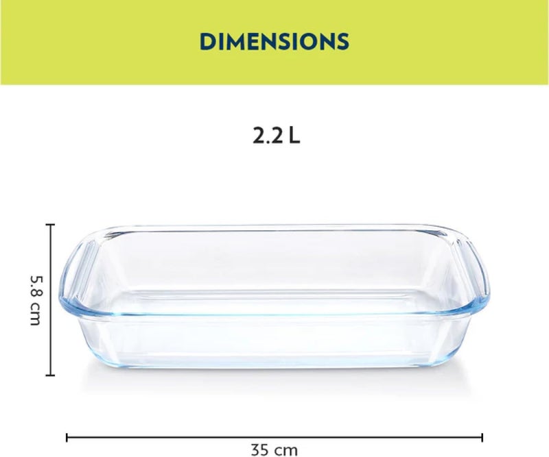 بوروسيل Borosil Rectangular Baking Dish 2.2 Liter - Borosilicate Oven Proof Cookware clear 2.2Liters - Image 2