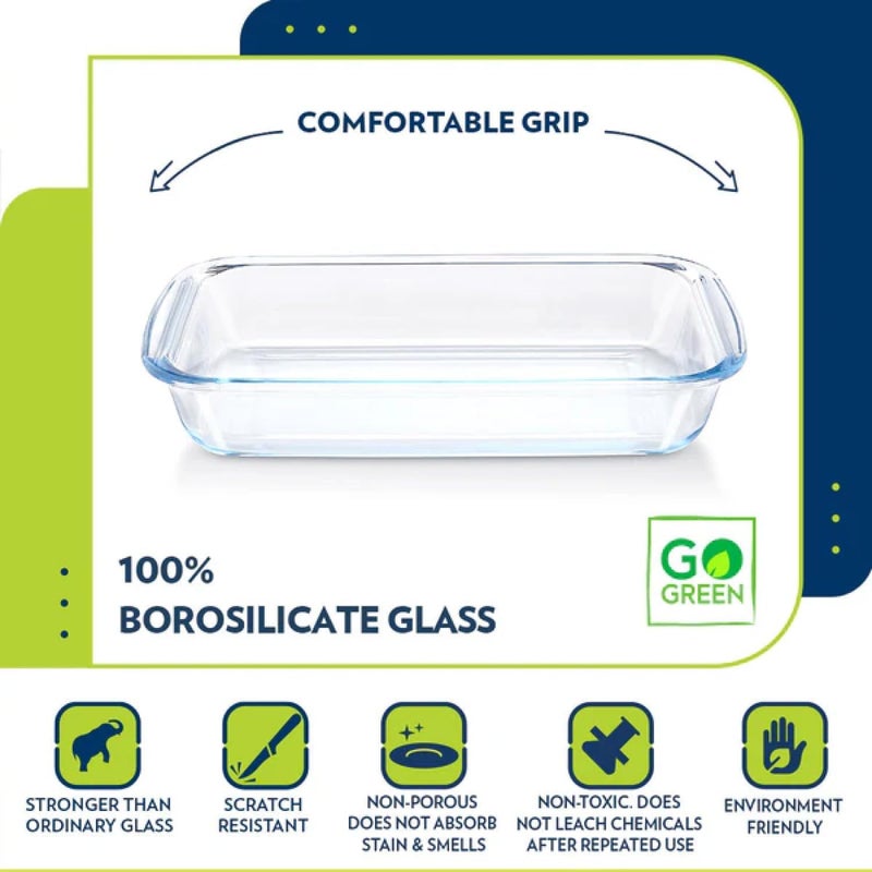 بوروسيل Borosil Rectangular Baking Dish 2.2 Liter - Borosilicate Oven Proof Cookware clear 2.2Liters - Image 3