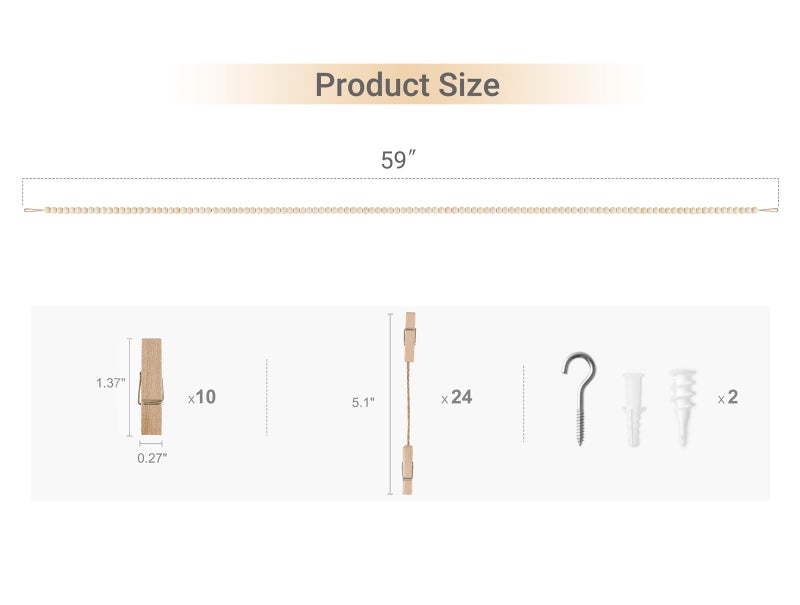 Dahey Art Display for Kids Artwork Wall Decor Boho Wooden Beads Garland Frame Holder with 34 Clips for Hanging Kids Art Work Picture Photo Cards Display, Bedroom Living Room Homeschool Decor - Image 3