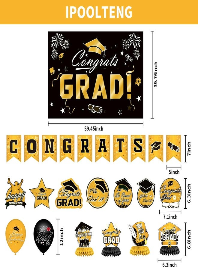 IPOOLTENG Graduation Ddecorations 2025 Set - Gold Themed Congrats Grad Banner, Backdrop, Hanging Swirls, Porch Sign, Balloons - Complete Party Supplies for High School, College Graduation Decorations - Image 2