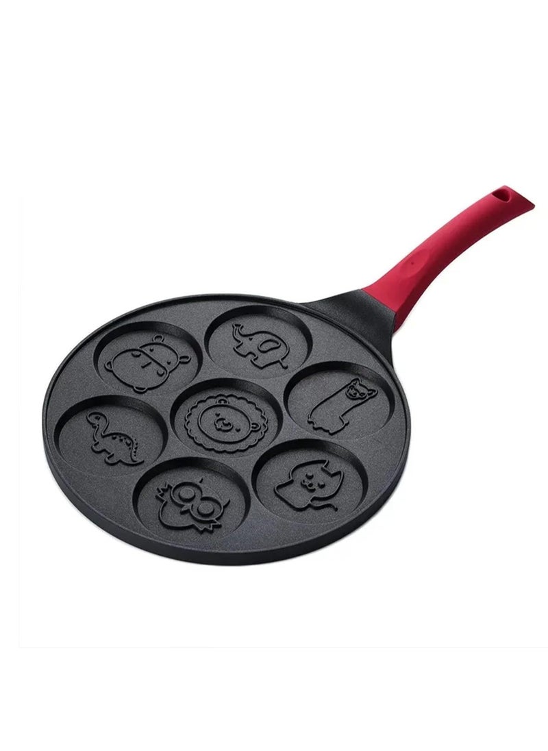 Najwa - Pancake Pan Nonstick, With 7 Animal Pattern, Egg Frying Pan Pancake Pan Mold, Grill Pan Mini Crepe Maker For Large Meals, Frying, Steak And Breakfast,Red - Image 1