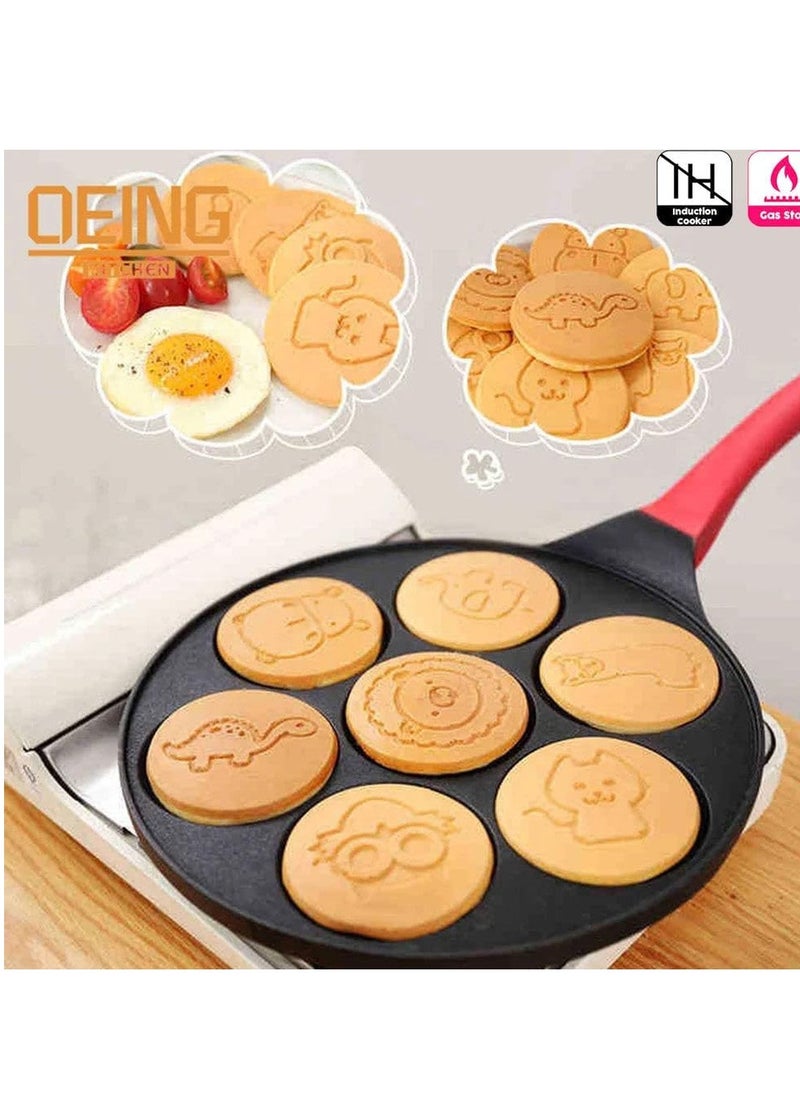 Najwa - Pancake Pan Nonstick, With 7 Animal Pattern, Egg Frying Pan Pancake Pan Mold, Grill Pan Mini Crepe Maker For Large Meals, Frying, Steak And Breakfast,Red - Image 1
