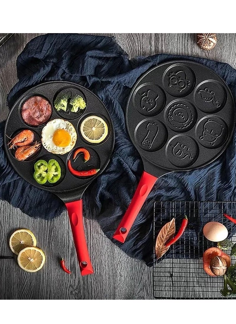 Najwa - Pancake Pan Nonstick, With 7 Animal Pattern, Egg Frying Pan Pancake Pan Mold, Grill Pan Mini Crepe Maker For Large Meals, Frying, Steak And Breakfast,Red - Image 1