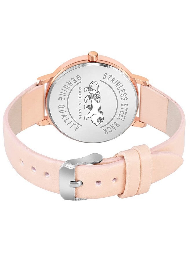 SWADESI STUFF SWADESI STUFF Peach Dial Ultra Light Weight Leather Strap Analog Watch for Women and Girls - Image 4