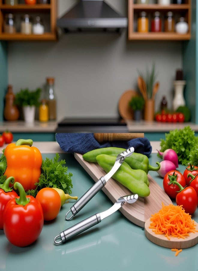 Jowxsx 2pcs Stainless Steels Pepper Seed Corer Remover, Stainless Steel Jalapeno Tool, Chili Corer Remover with Serrated Slice and Handle Kitchen Tools Fruit and Vegetable Corers - Image 3