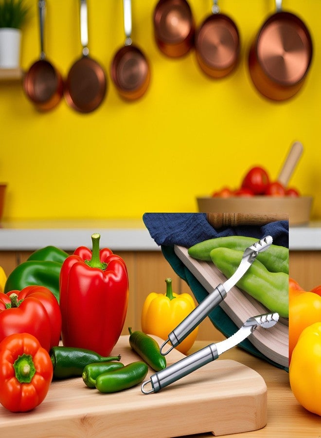 Jowxsx 2pcs Stainless Steels Pepper Seed Corer Remover, Stainless Steel Jalapeno Tool, Chili Corer Remover with Serrated Slice and Handle Kitchen Tools Fruit and Vegetable Corers - Image 4