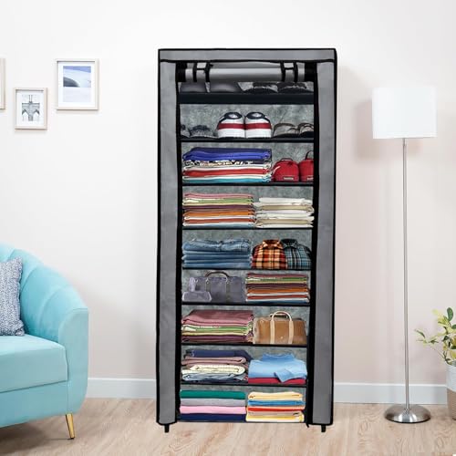 RAXON WORLD 9 Layer Grey Space-Saver Collapsible Wardrobe: Maximize Your Space with Style - Image 3
