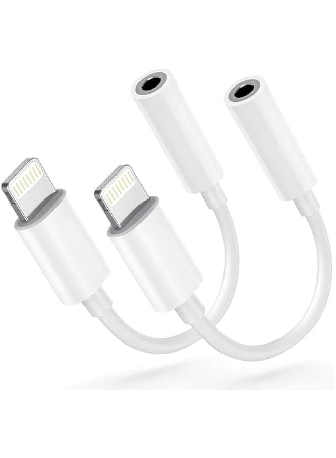 Apple MFi Certified Lightning to 3.5mm Headphone Jack Adapter -Premium Audio Quality  DAC Chip for Music Listening Car, Gym, Home Office, Compatible with iPhone 14/13/12/11/X/8/7 2Pack (White) - Image 1