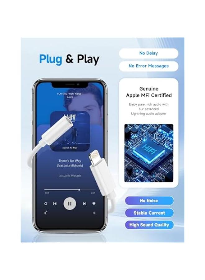 Apple MFi Certified Lightning to 3.5mm Headphone Jack Adapter -Premium Audio Quality  DAC Chip for Music Listening Car, Gym, Home Office, Compatible with iPhone 14/13/12/11/X/8/7 2Pack (White) - Image 4