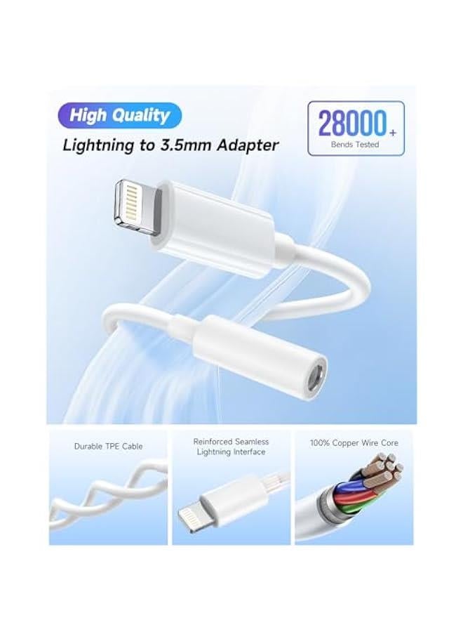 Apple MFi Certified Lightning to 3.5mm Headphone Jack Adapter -Premium Audio Quality  DAC Chip for Music Listening Car, Gym, Home Office, Compatible with iPhone 14/13/12/11/X/8/7 2Pack (White) - Image 3