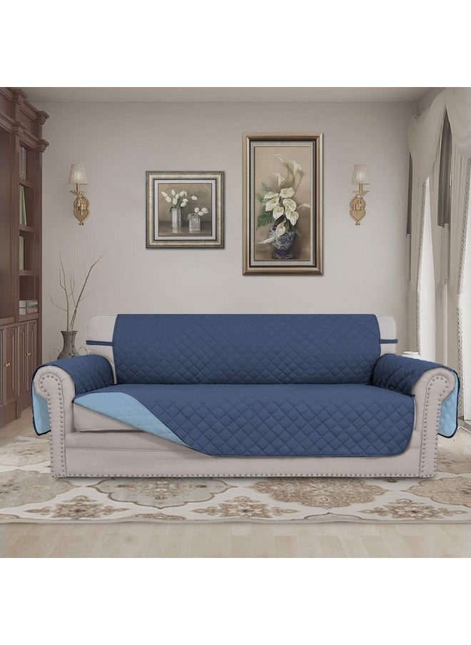 Easy-Going Easy-Going Reversible Couch Cover for 3 Cushion Couch Sofa Cover for Dogs Water Resistant Furniture Protector Cover with Foam Sticks Elastic Straps for Pet Cat (Sofa, Dark Blue/Light Blue)  - Image 1