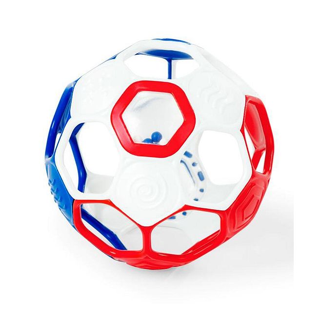 Bright Starts Oball Grippin Goals Rattle Soccer Ball, Easy to Grasp, BPA Free, Vibrant Color, 0 Months+, 12 x 12 cm - White/Red - Image 1