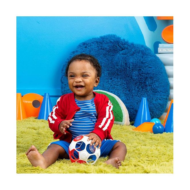 Bright Starts Oball Grippin Goals Rattle Soccer Ball, Easy to Grasp, BPA Free, Vibrant Color, 0 Months+, 12 x 12 cm - White/Red - Image 2