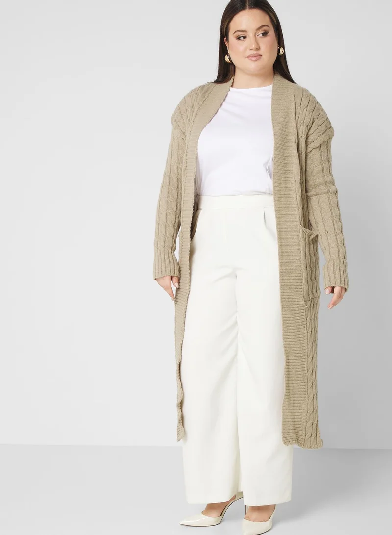 Ella Plus Longline Cable Knit Cardigan