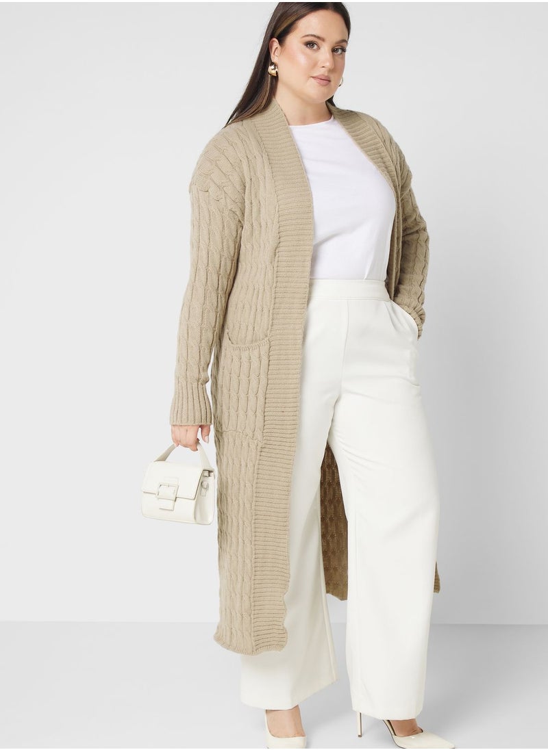 Ella Plus - Longline Cable Knit Cardigan - Image 1