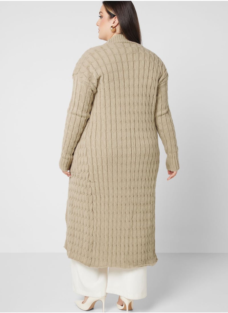 Ella Plus - Longline Cable Knit Cardigan - Image 1