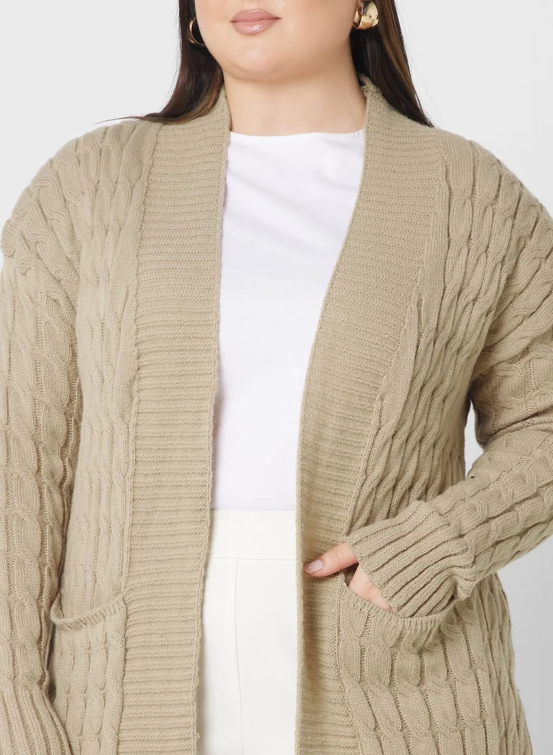 Ella Plus Longline Cable Knit Cardigan