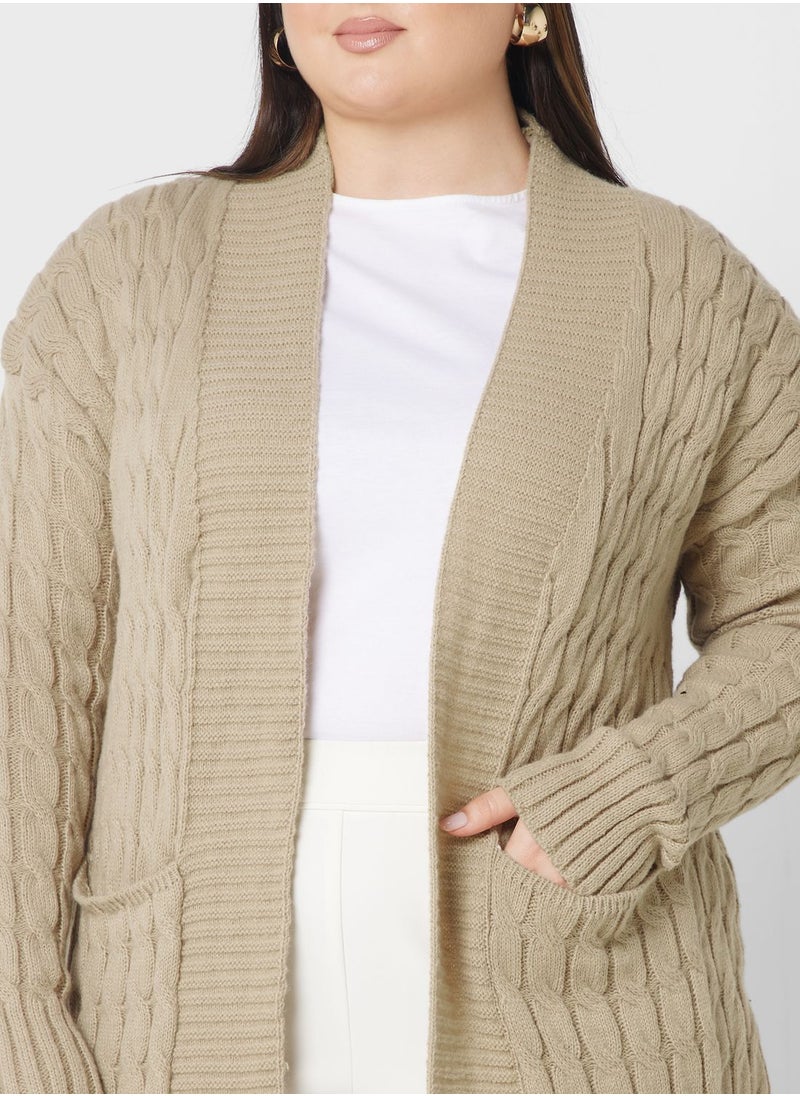 Ella Plus - Longline Cable Knit Cardigan - Image 1