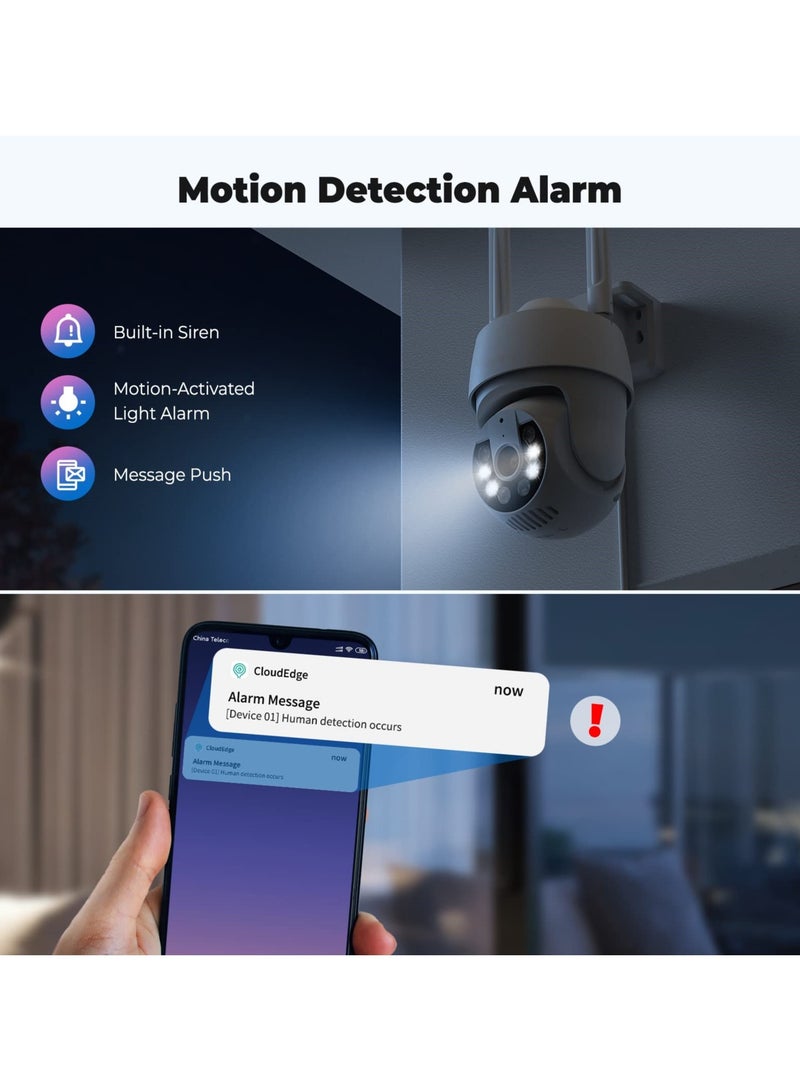 Captaintech Security Camera Outdoor, 2K Home Security Camera, 360° PTZ WiFi Camera, CCTV Camera with Motion Tracking/PIR Human Detection/All-day Recording/Sound & Light Alarm, Support 16-128G SD Card - Image 4