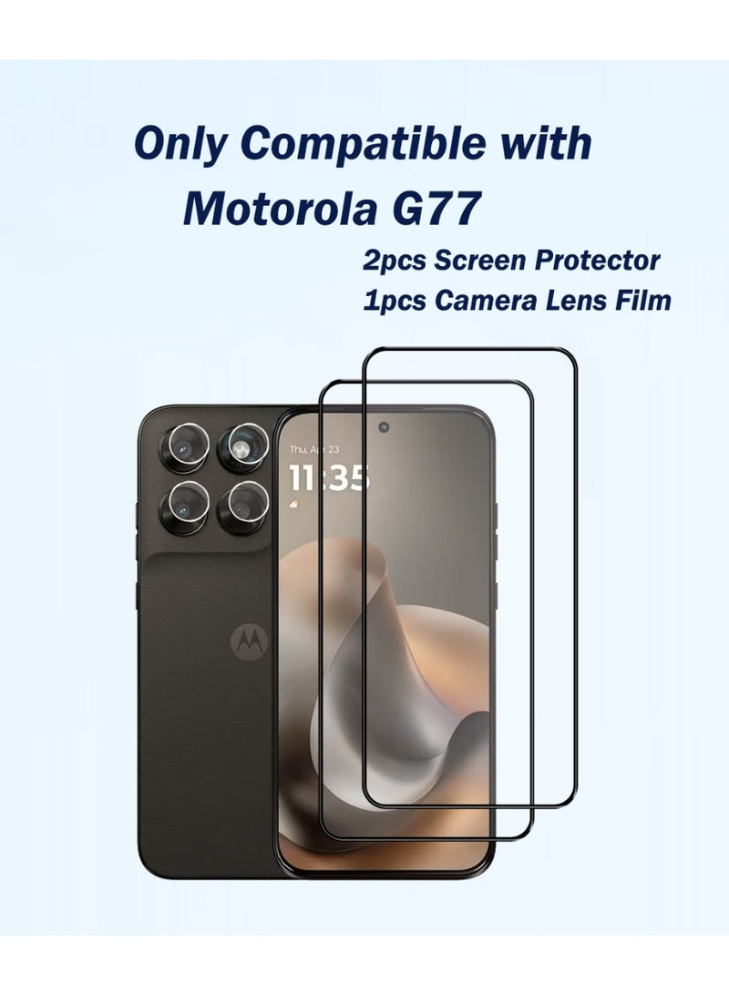 Yunpy [2+1 Packs] for Motorola G77 Tempered Glass Screen Protector with Camera Lens Film, Including 2 Pack Front Glass and 1 Pack Camera Lens Film, 9H Hardness HD Clear Anti-Scratch Anti-Fingerprint Bubble-Free Case Friendly Screen Protector - Image 2