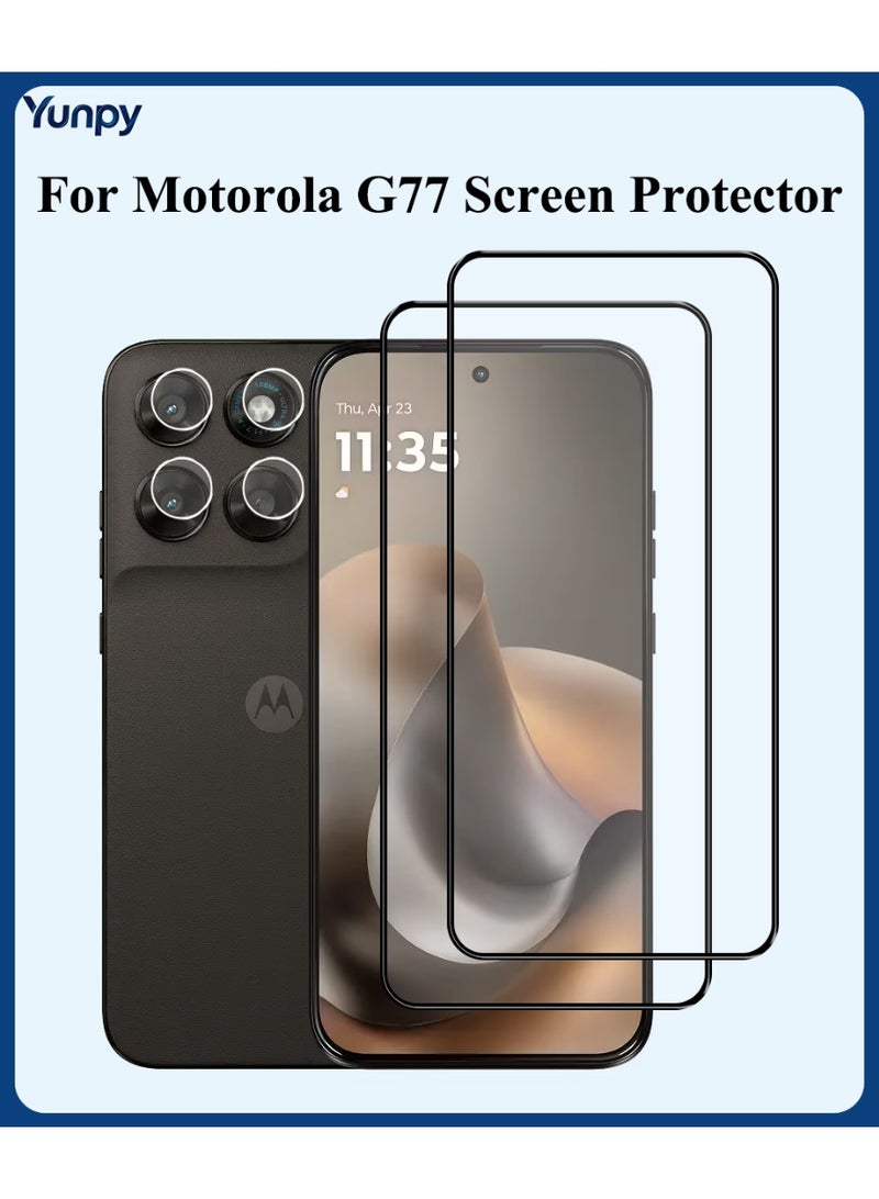 Yunpy [2+1 Packs] for Motorola G77 Tempered Glass Screen Protector with Camera Lens Film, Including 2 Pack Front Glass and 1 Pack Camera Lens Film, 9H Hardness HD Clear Anti-Scratch Anti-Fingerprint Bubble-Free Case Friendly Screen Protector - Image 1