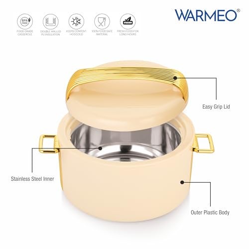 WARMEO Majestic Inner Stainless Steel Casserole 1200ml Ivory | PU Insulated | BPA Free | Food Grade | Easy to Carry | Easy to Store | Chapati | Roti | Curd Maker - Image 3