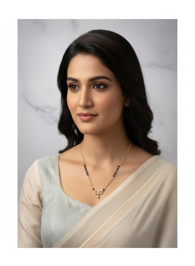 JHB Diamond Mangalsutra Chain short Tanmaniya Traditional Black Bead Mangalsutra for women - Image 3