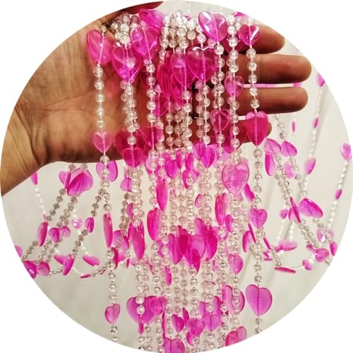 ave split Beaded Curtain Doorways Acrylic Hanging Heart shape Door Beads String Curtains Tassel Room Divider Screen Decor for Doorway Window Living Room Wedding (043heart rose red, 39 inch x 78.7 inch) - Image 3
