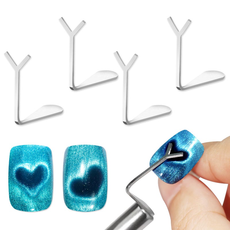 Allstarry Heart Magnet for Nails, Heart Cat Eye Magnet for Nails 4pcs Y-shaped Guide with Strong Magnet for Cat Eye Gel Polish Flexible DIY Nail Cat Eye Magnet for Cat Eye Gel Polish Nail Art Salon - Image 1