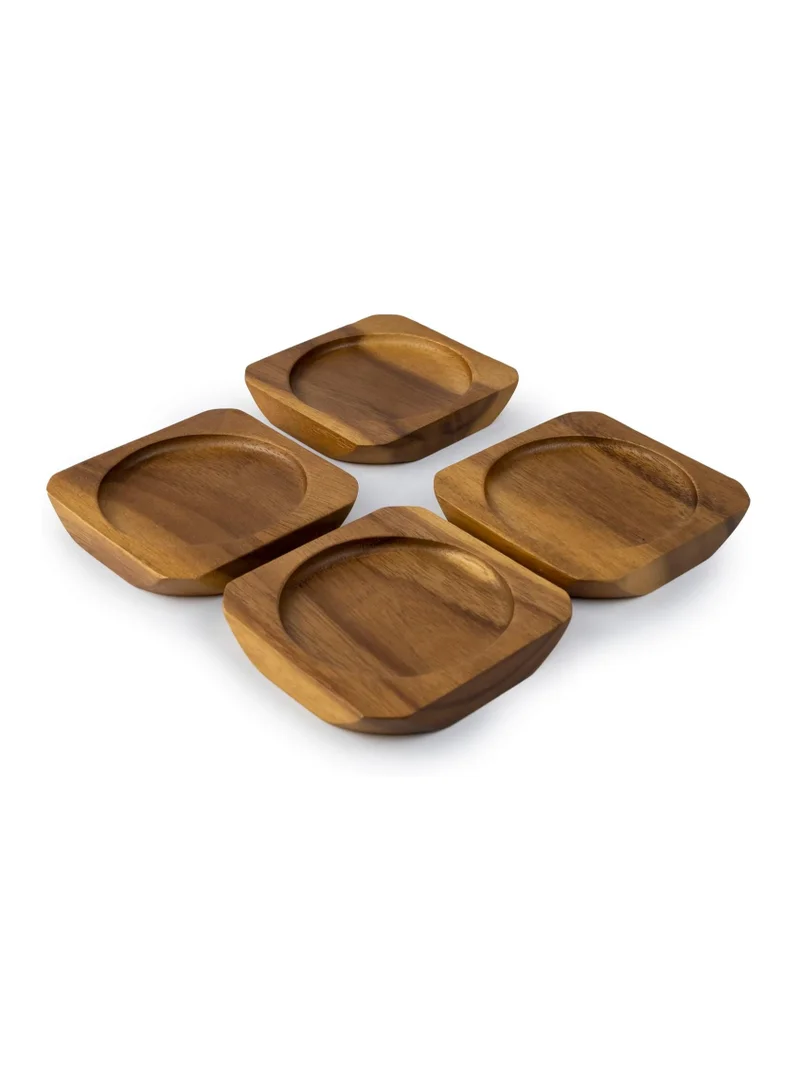BILLI Wooden Coasters For Drinks - Natural Acacia Wood Drink Coaster Set For Drinking Glasses, Tabletop Protection For Any Table Type, Set Of 7