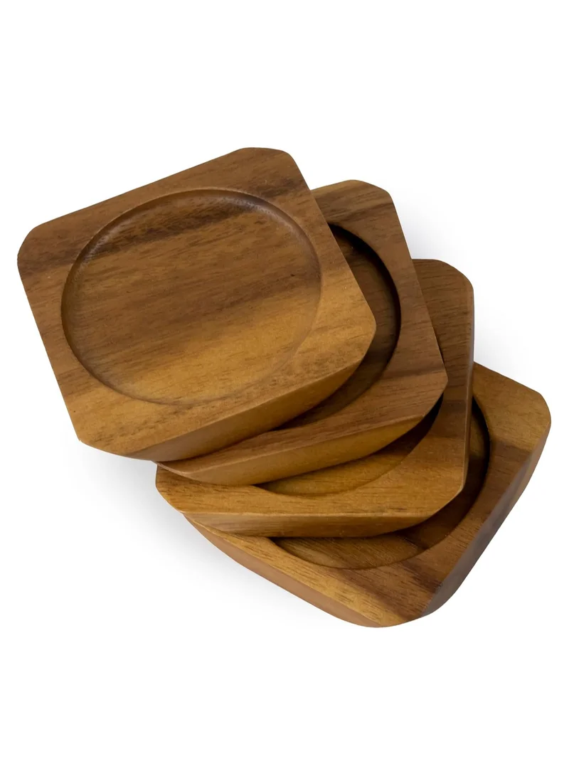 BILLI Wooden Coasters For Drinks - Natural Acacia Wood Drink Coaster Set For Drinking Glasses, Tabletop Protection For Any Table Type, Set Of 7