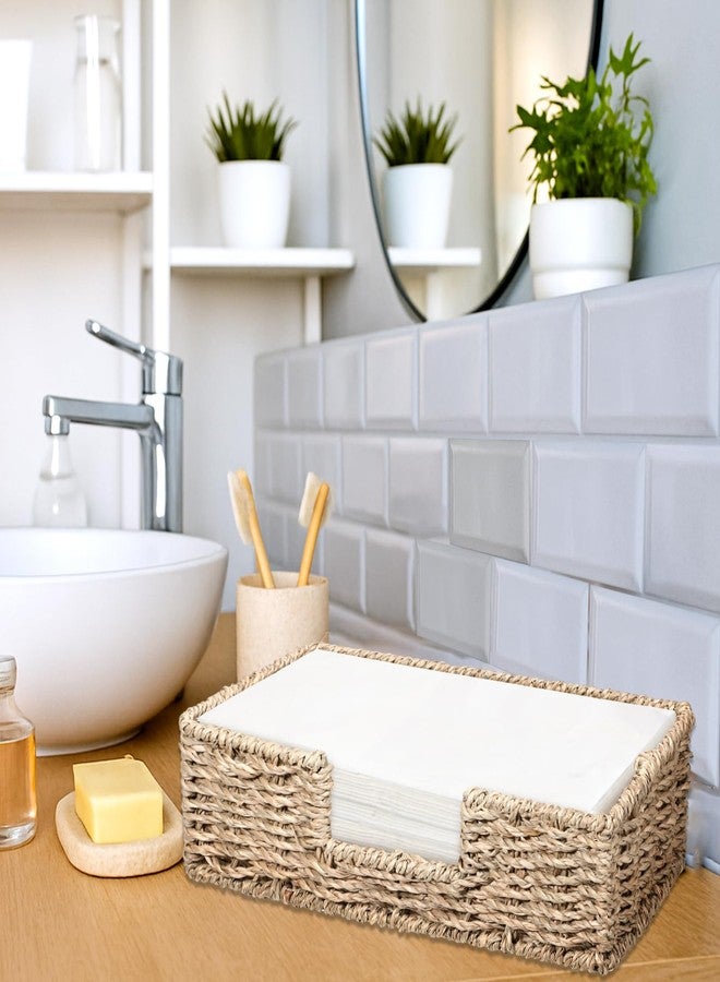 ولهيف حامل مناديل، صينية مناشف ضيوف للاستخدام مرة واحدة، حامل من الخيزران المنسوج من الأعشاب البحرية، سلة مناديل ورقية مربعة، صينية تقديم كوكتيل، إكسسوارات ديكور ريفي بوهيمي للمطبخ والحمام وغرفة الطعام - Image 5