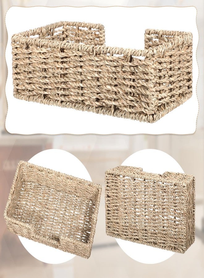 ولهيف حامل مناديل، صينية مناشف ضيوف للاستخدام مرة واحدة، حامل من الخيزران المنسوج من الأعشاب البحرية، سلة مناديل ورقية مربعة، صينية تقديم كوكتيل، إكسسوارات ديكور ريفي بوهيمي للمطبخ والحمام وغرفة الطعام - Image 3