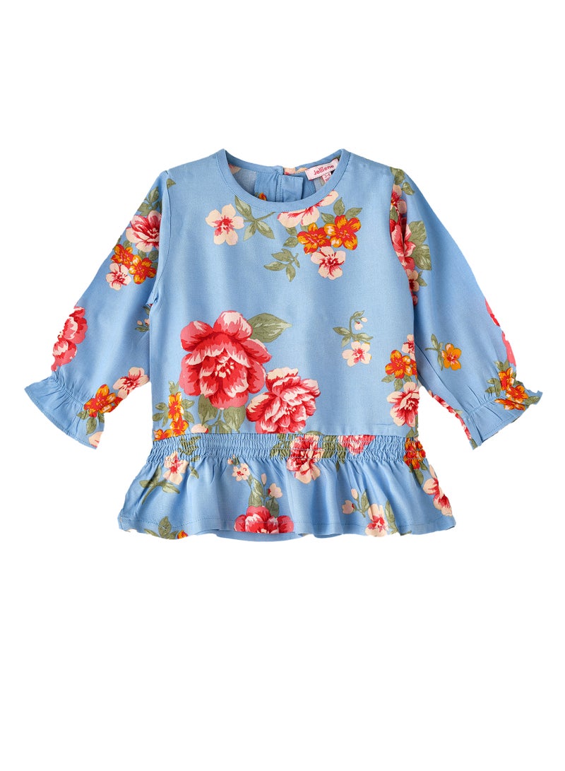Jelliene Girls' Floral Print Peplum Top - Image 1